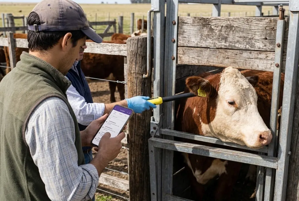 Productor usando la app GEN.ar en el campo