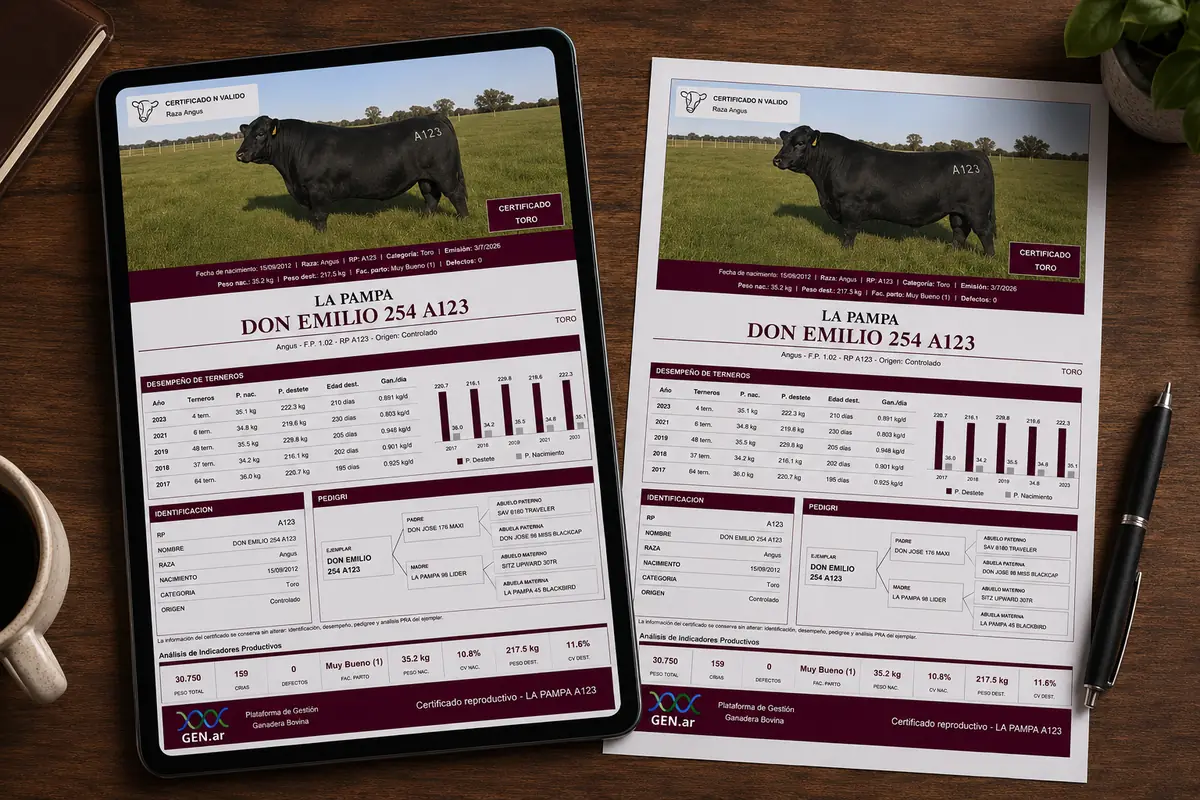Certificados de toros de cabaña generados por GEN.ar